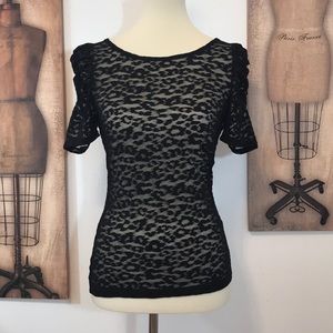 Forever 21 Sheer Designed Black Dress Shirt